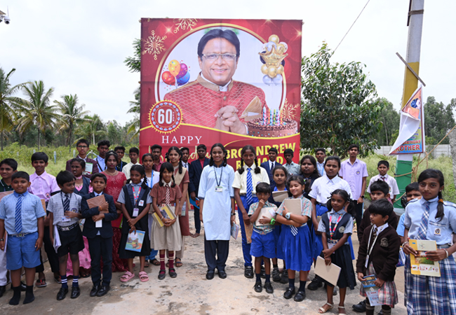 50 students in Bangalore were given free education scholarships in honour of Bro Andrew Richard's 60th birthday for courses ranging from first grade to third-year degrees. The Grace Ministry organisation now provides free education to about 110 students.